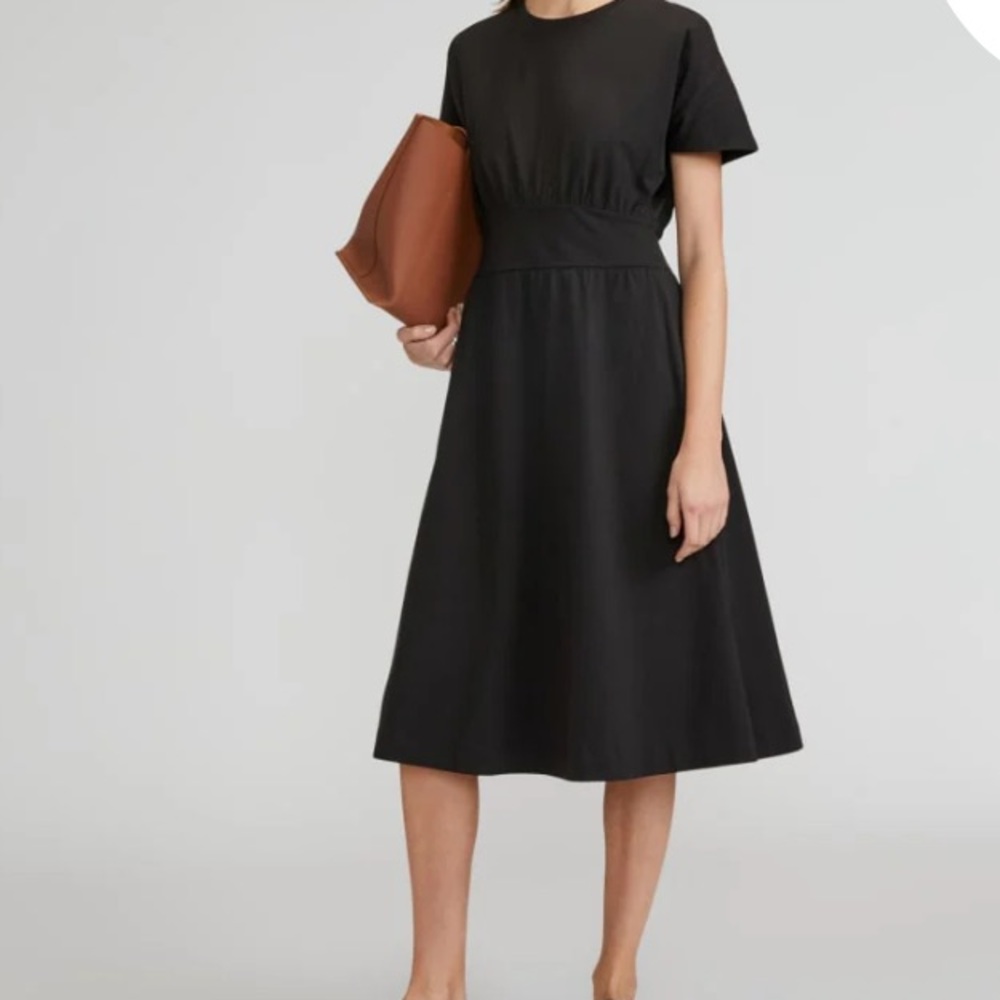 Everlane Organic Cotton Waisted Knit Black Midi Dress XL